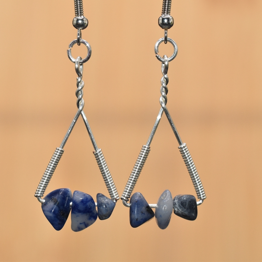 Sodalite wire wrapped earrings, very beautiful and powerful stone
